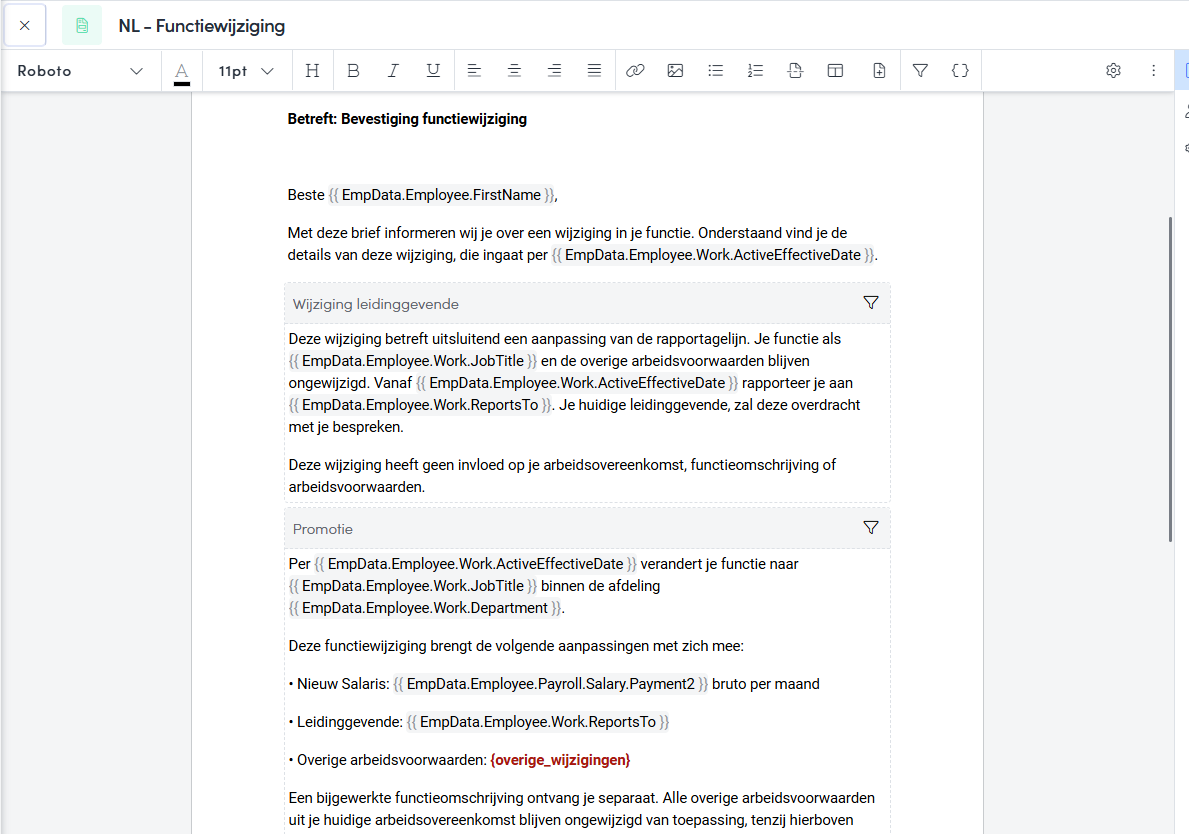 Conditionele content in de sjabloon-editor van de PSHQ Document Manager